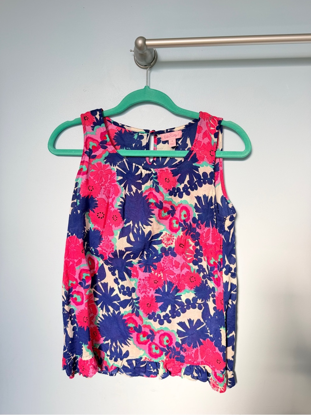 Lilly Pulitzer Billie Floral Ruffle Hem Sleeveless Top Size 4